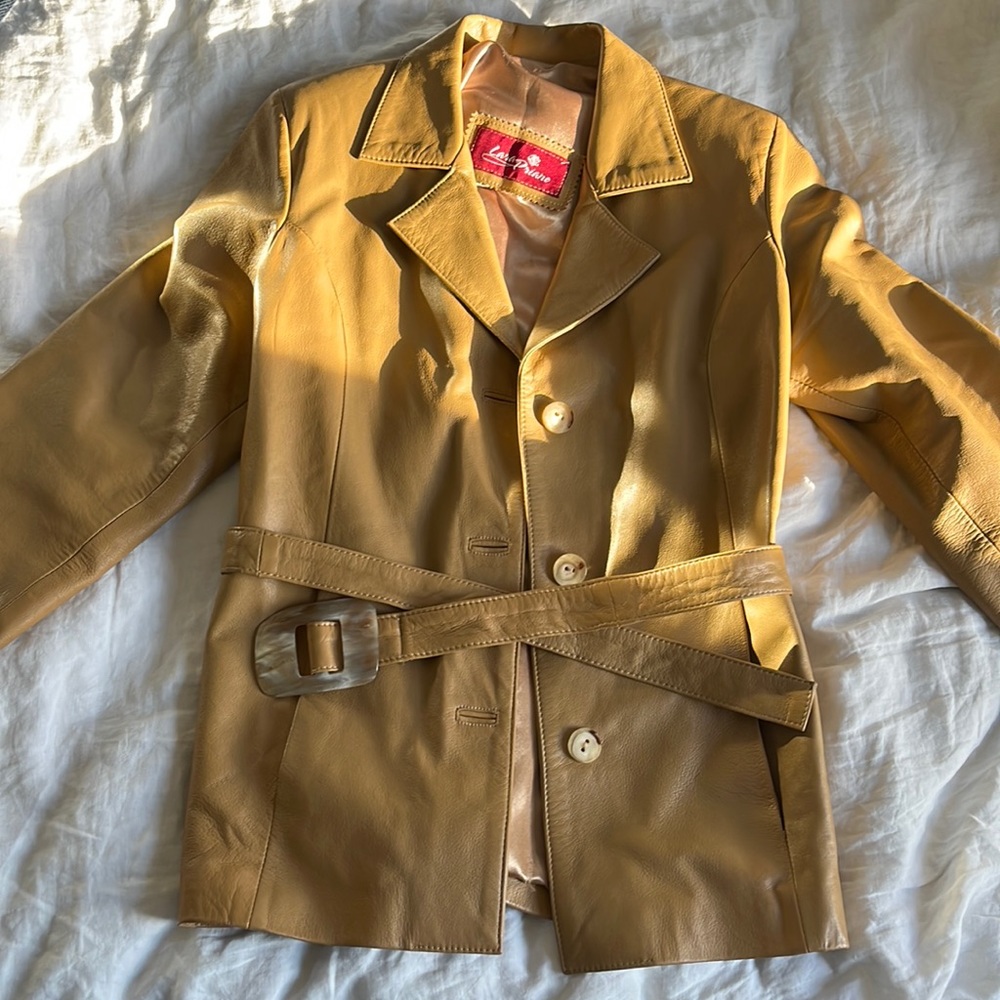 Vintage Mustard Yellow Leather Belted Jacket